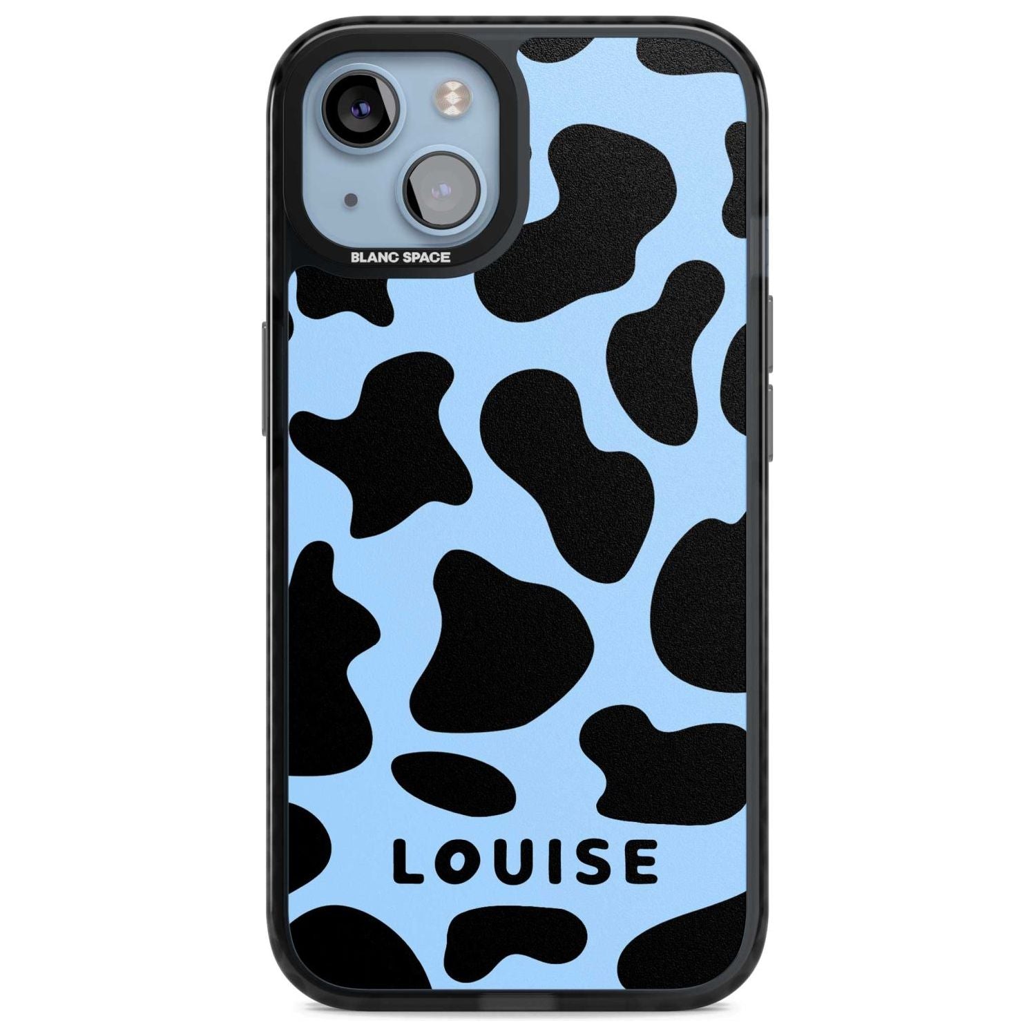 Personalised Blue and Black Cow Print Custom Phone Case iPhone 15 Plus / Magsafe Black Impact Case,iPhone 15 / Magsafe Black Impact Case,iPhone 14 Plus / Magsafe Black Impact Case,iPhone 14 / Magsafe Black Impact Case,iPhone 13 / Magsafe Black Impact Case Blanc Space
