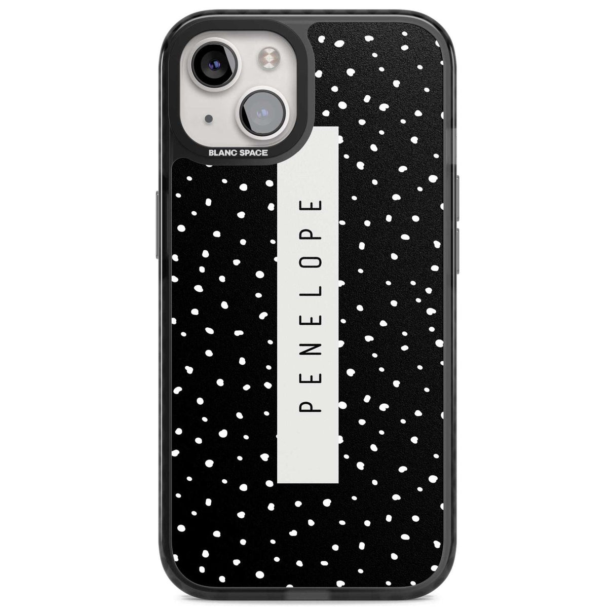 Personalised Black Dots Custom Phone Case iPhone 15 Plus / Magsafe Black Impact Case,iPhone 15 / Magsafe Black Impact Case,iPhone 14 Plus / Magsafe Black Impact Case,iPhone 14 / Magsafe Black Impact Case,iPhone 13 / Magsafe Black Impact Case Blanc Space