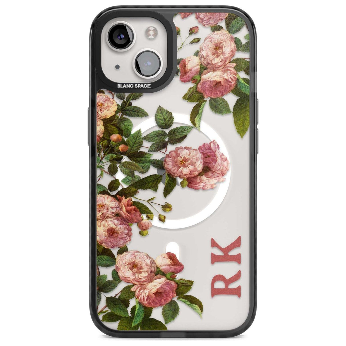 Personalised Clear Vintage Floral Pink Garden Roses Custom Phone Case iPhone 15 Plus / Magsafe Black Impact Case,iPhone 15 / Magsafe Black Impact Case,iPhone 14 Plus / Magsafe Black Impact Case,iPhone 14 / Magsafe Black Impact Case,iPhone 13 / Magsafe Black Impact Case Blanc Space