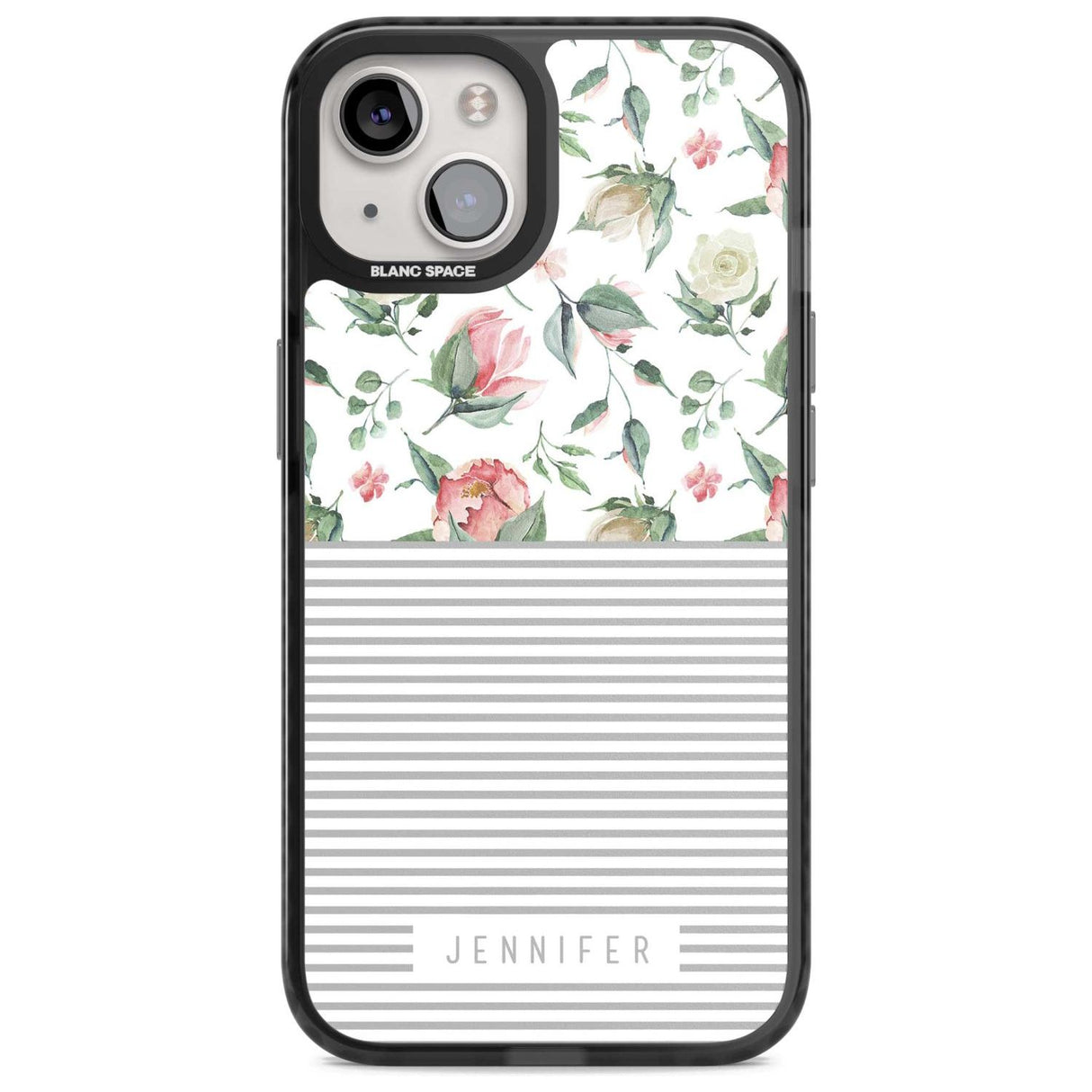 Personalised Light Floral Pattern & Stripes Custom Phone Case iPhone 15 Plus / Magsafe Black Impact Case,iPhone 15 / Magsafe Black Impact Case,iPhone 14 Plus / Magsafe Black Impact Case,iPhone 14 / Magsafe Black Impact Case,iPhone 13 / Magsafe Black Impact Case Blanc Space