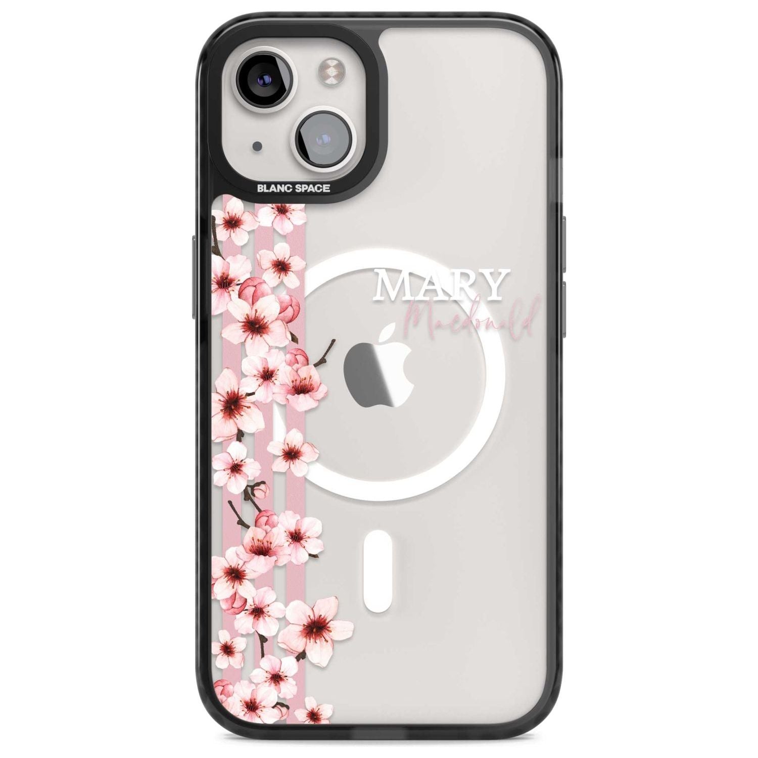 Personalised Cherry Blossoms & Stripes Custom Phone Case iPhone 15 Plus / Magsafe Black Impact Case,iPhone 15 / Magsafe Black Impact Case,iPhone 14 Plus / Magsafe Black Impact Case,iPhone 14 / Magsafe Black Impact Case,iPhone 13 / Magsafe Black Impact Case Blanc Space