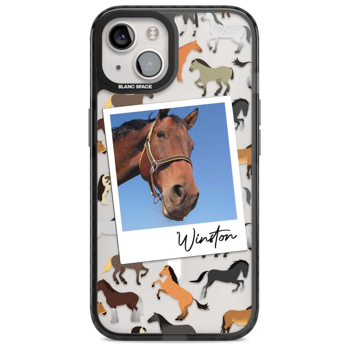 Personalised Horse Polaroid Custom Phone Case iPhone 15 Plus / Magsafe Black Impact Case,iPhone 15 / Magsafe Black Impact Case,iPhone 14 Plus / Magsafe Black Impact Case,iPhone 14 / Magsafe Black Impact Case,iPhone 13 / Magsafe Black Impact Case Blanc Space