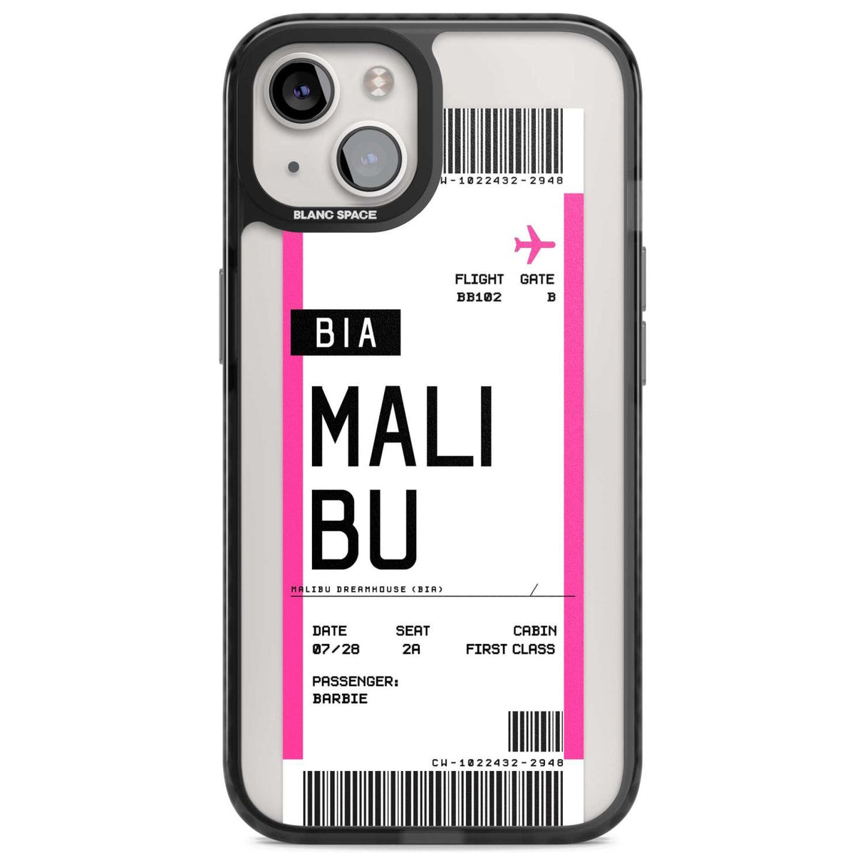 Personalised Pink Malibu Boarding Pass Custom Phone Case iPhone 15 Plus / Magsafe Black Impact Case,iPhone 15 / Magsafe Black Impact Case,iPhone 14 Plus / Magsafe Black Impact Case,iPhone 14 / Magsafe Black Impact Case,iPhone 13 / Magsafe Black Impact Case Blanc Space