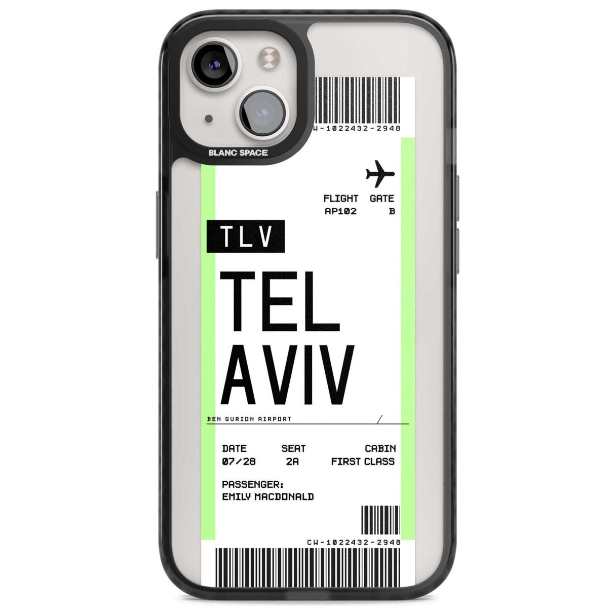 Personalised Tel Aviv Boarding Pass Custom Phone Case iPhone 15 Plus / Magsafe Black Impact Case,iPhone 15 / Magsafe Black Impact Case,iPhone 14 Plus / Magsafe Black Impact Case,iPhone 14 / Magsafe Black Impact Case,iPhone 13 / Magsafe Black Impact Case Blanc Space