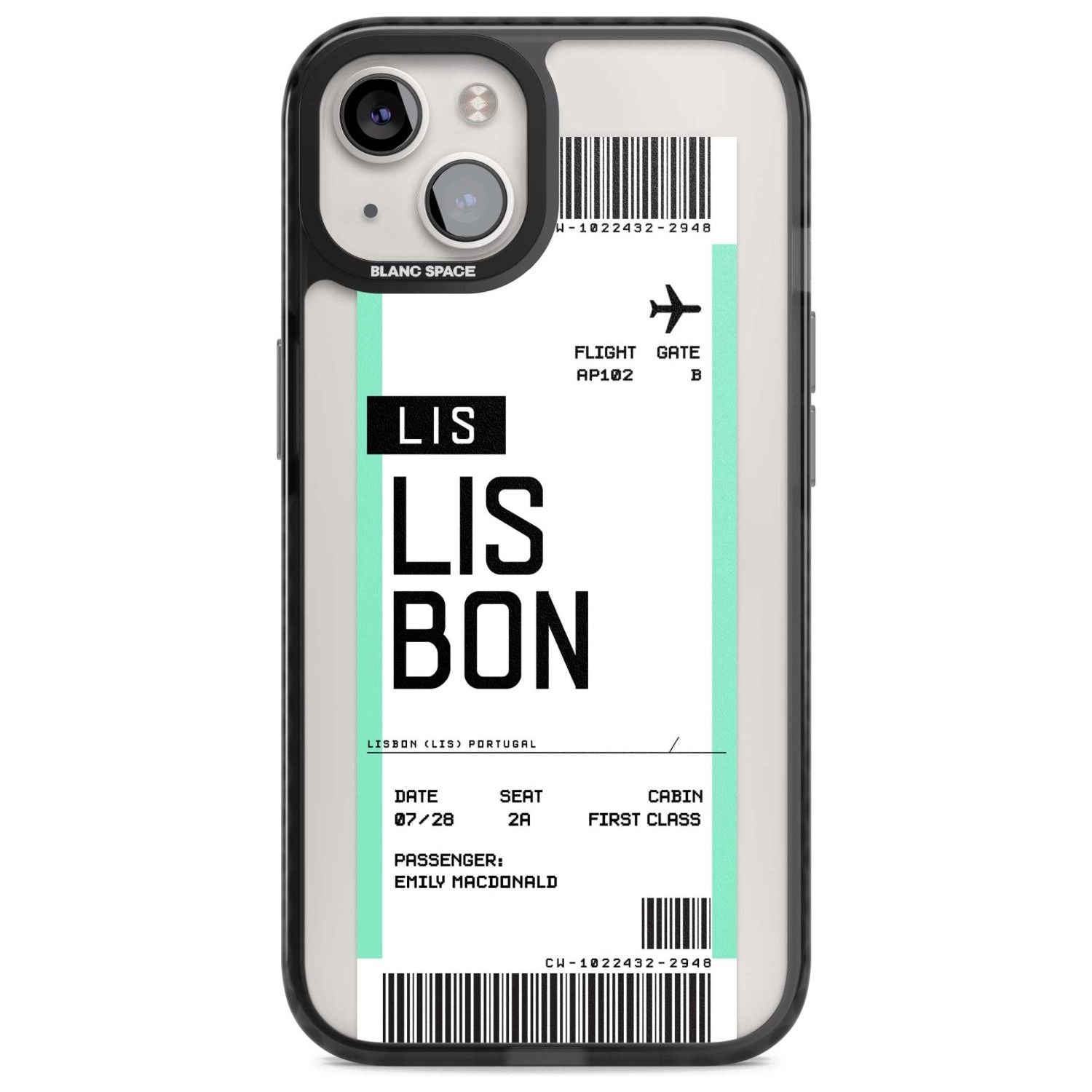 Personalised Lisbon Boarding Pass Custom Phone Case iPhone 15 Plus / Magsafe Black Impact Case,iPhone 15 / Magsafe Black Impact Case,iPhone 14 Plus / Magsafe Black Impact Case,iPhone 14 / Magsafe Black Impact Case,iPhone 13 / Magsafe Black Impact Case Blanc Space