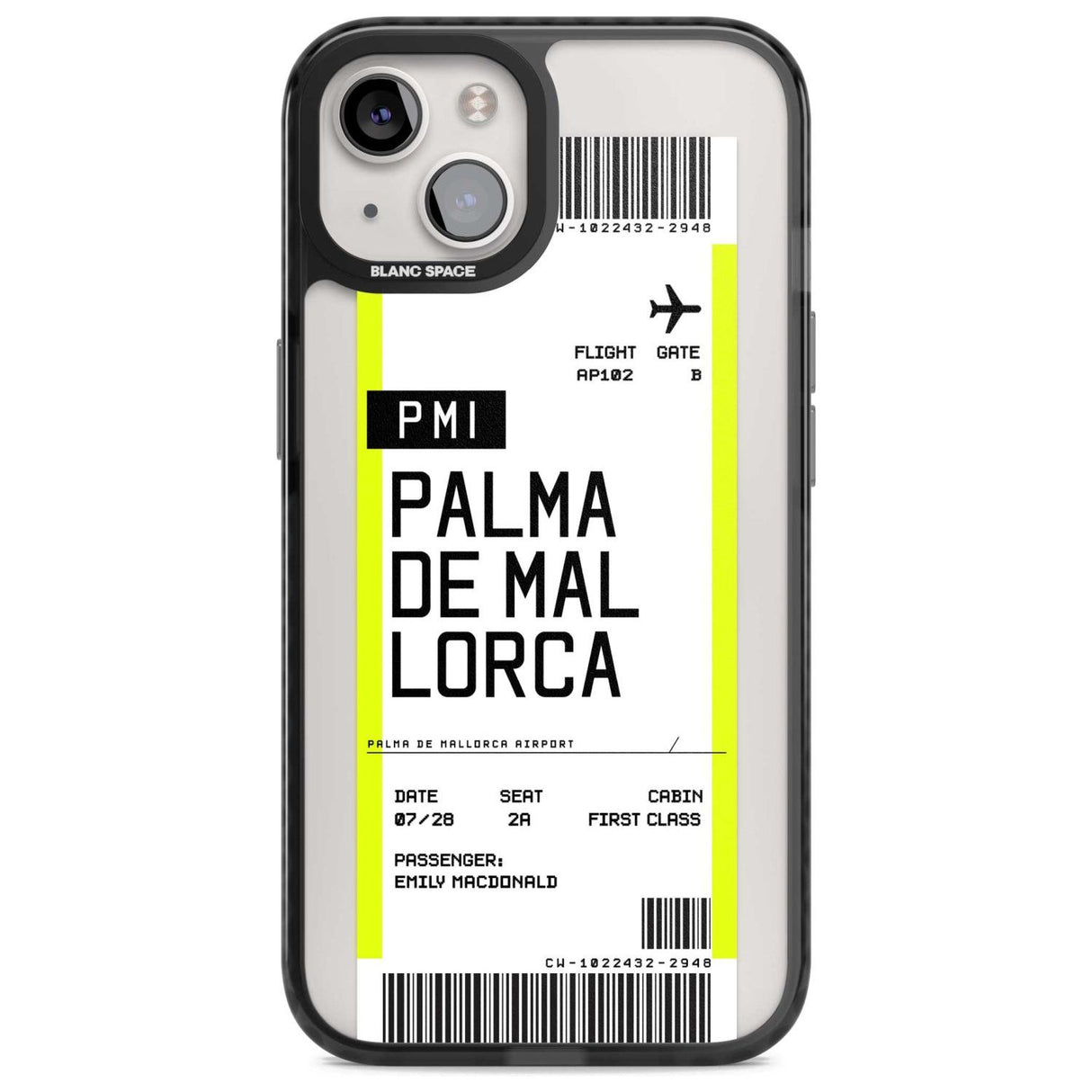 Personalised Palma De Mallorca Boarding Pass Custom Phone Case iPhone 15 Plus / Magsafe Black Impact Case,iPhone 15 / Magsafe Black Impact Case,iPhone 14 Plus / Magsafe Black Impact Case,iPhone 14 / Magsafe Black Impact Case,iPhone 13 / Magsafe Black Impact Case Blanc Space