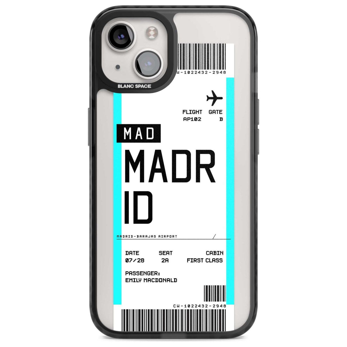 Personalised Madrid Boarding Pass Custom Phone Case iPhone 15 Plus / Magsafe Black Impact Case,iPhone 15 / Magsafe Black Impact Case,iPhone 14 Plus / Magsafe Black Impact Case,iPhone 14 / Magsafe Black Impact Case,iPhone 13 / Magsafe Black Impact Case Blanc Space