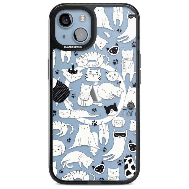 Cartoon Cat Collage - Black & White Phone Case iPhone 15 Plus / Magsafe Black Impact Case,iPhone 15 / Magsafe Black Impact Case,iPhone 14 Plus / Magsafe Black Impact Case,iPhone 14 / Magsafe Black Impact Case,iPhone 13 / Magsafe Black Impact Case Blanc Space