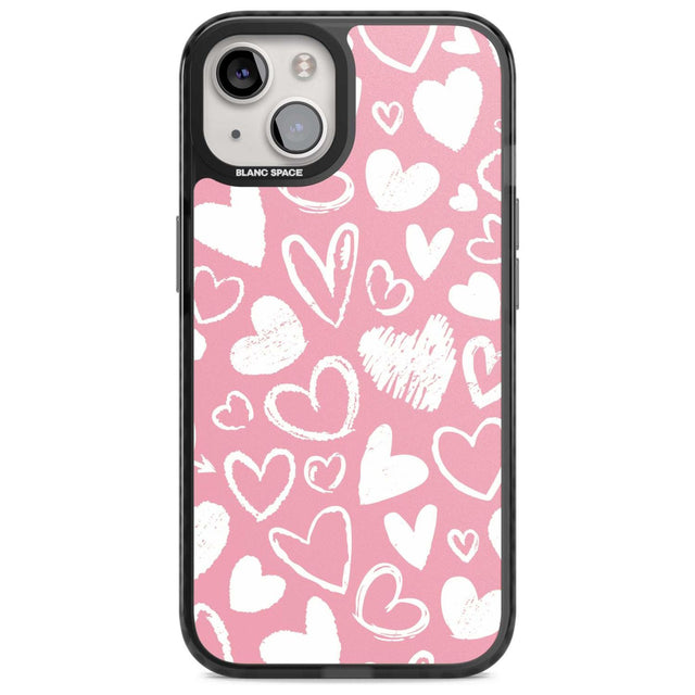 Chalk Hearts Phone Case iPhone 15 Plus / Magsafe Black Impact Case,iPhone 15 / Magsafe Black Impact Case,iPhone 14 Plus / Magsafe Black Impact Case,iPhone 14 / Magsafe Black Impact Case,iPhone 13 / Magsafe Black Impact Case Blanc Space
