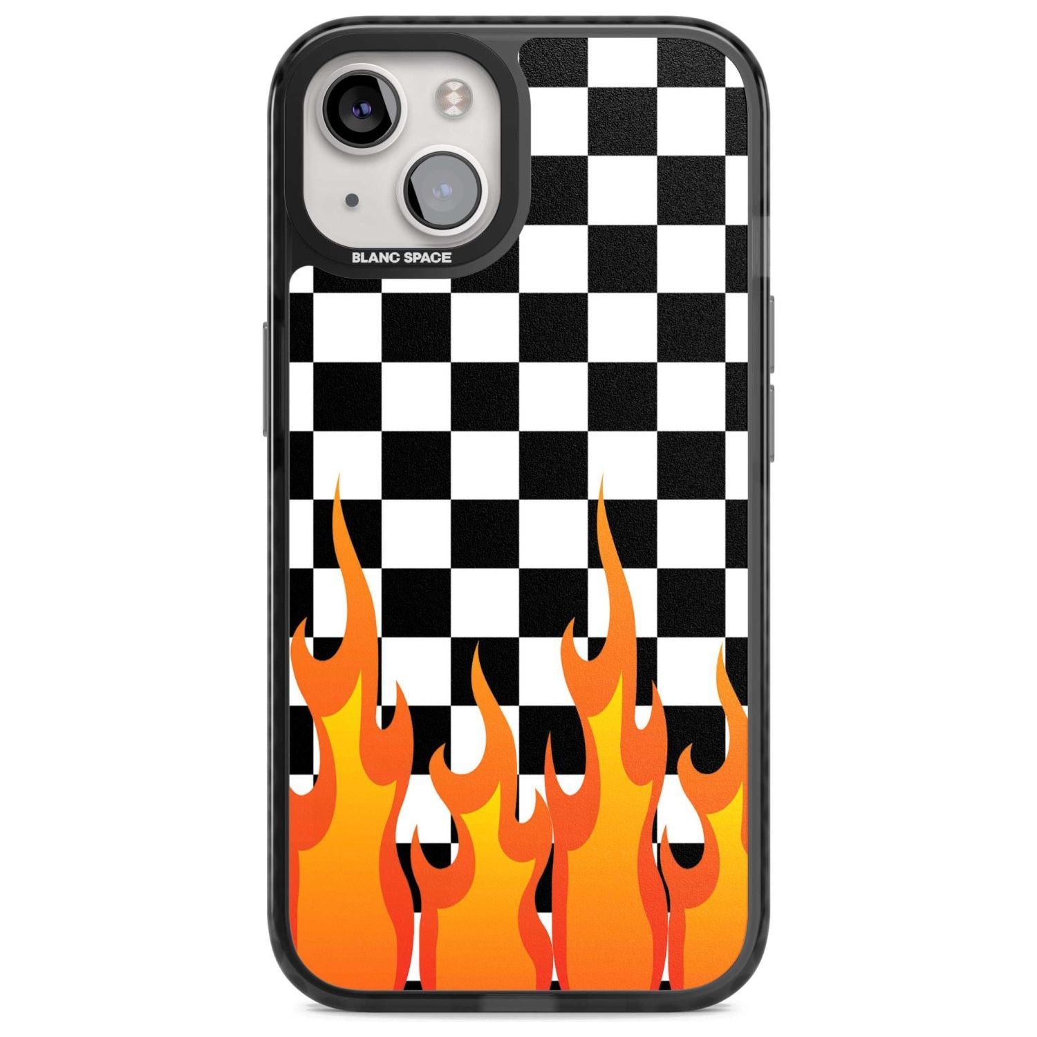 Checkered Fire Phone Case iPhone 15 Plus / Magsafe Black Impact Case,iPhone 15 / Magsafe Black Impact Case,iPhone 14 Plus / Magsafe Black Impact Case,iPhone 14 / Magsafe Black Impact Case,iPhone 13 / Magsafe Black Impact Case Blanc Space
