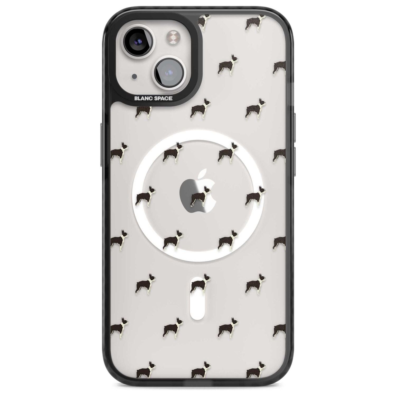 Boston Terrier Dog Pattern Clear Phone Case iPhone 15 Plus / Magsafe Black Impact Case,iPhone 15 / Magsafe Black Impact Case,iPhone 14 Plus / Magsafe Black Impact Case,iPhone 14 / Magsafe Black Impact Case,iPhone 13 / Magsafe Black Impact Case Blanc Space