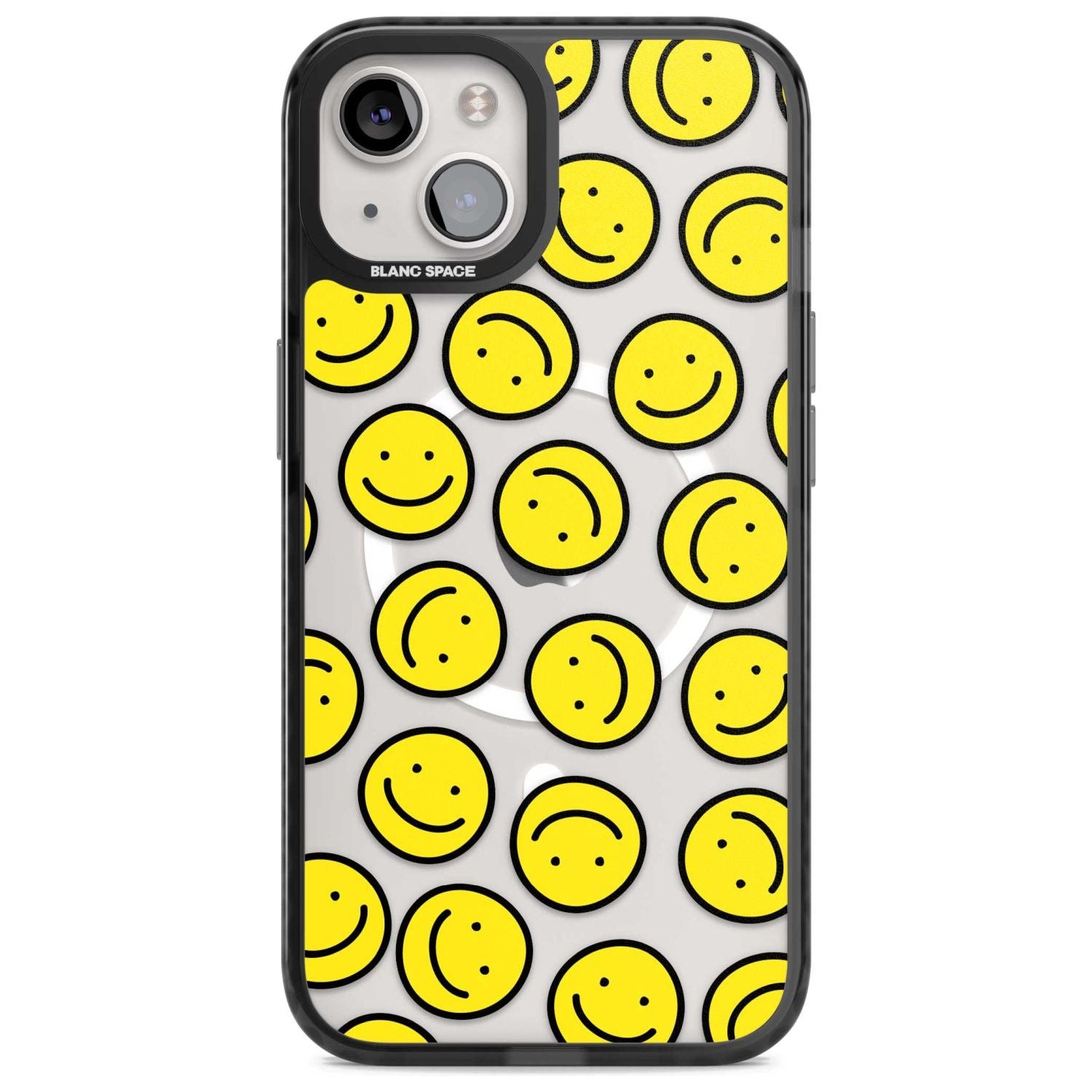 Happy Face Clear Pattern Phone Case iPhone 15 Plus / Magsafe Black Impact Case,iPhone 15 / Magsafe Black Impact Case,iPhone 14 Plus / Magsafe Black Impact Case,iPhone 14 / Magsafe Black Impact Case,iPhone 13 / Magsafe Black Impact Case Blanc Space