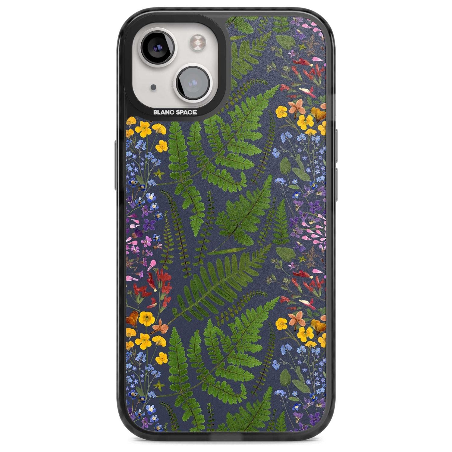 Busy Floral and Fern Design - Navy Phone Case iPhone 15 Plus / Magsafe Black Impact Case,iPhone 15 / Magsafe Black Impact Case,iPhone 14 Plus / Magsafe Black Impact Case,iPhone 14 / Magsafe Black Impact Case,iPhone 13 / Magsafe Black Impact Case Blanc Space