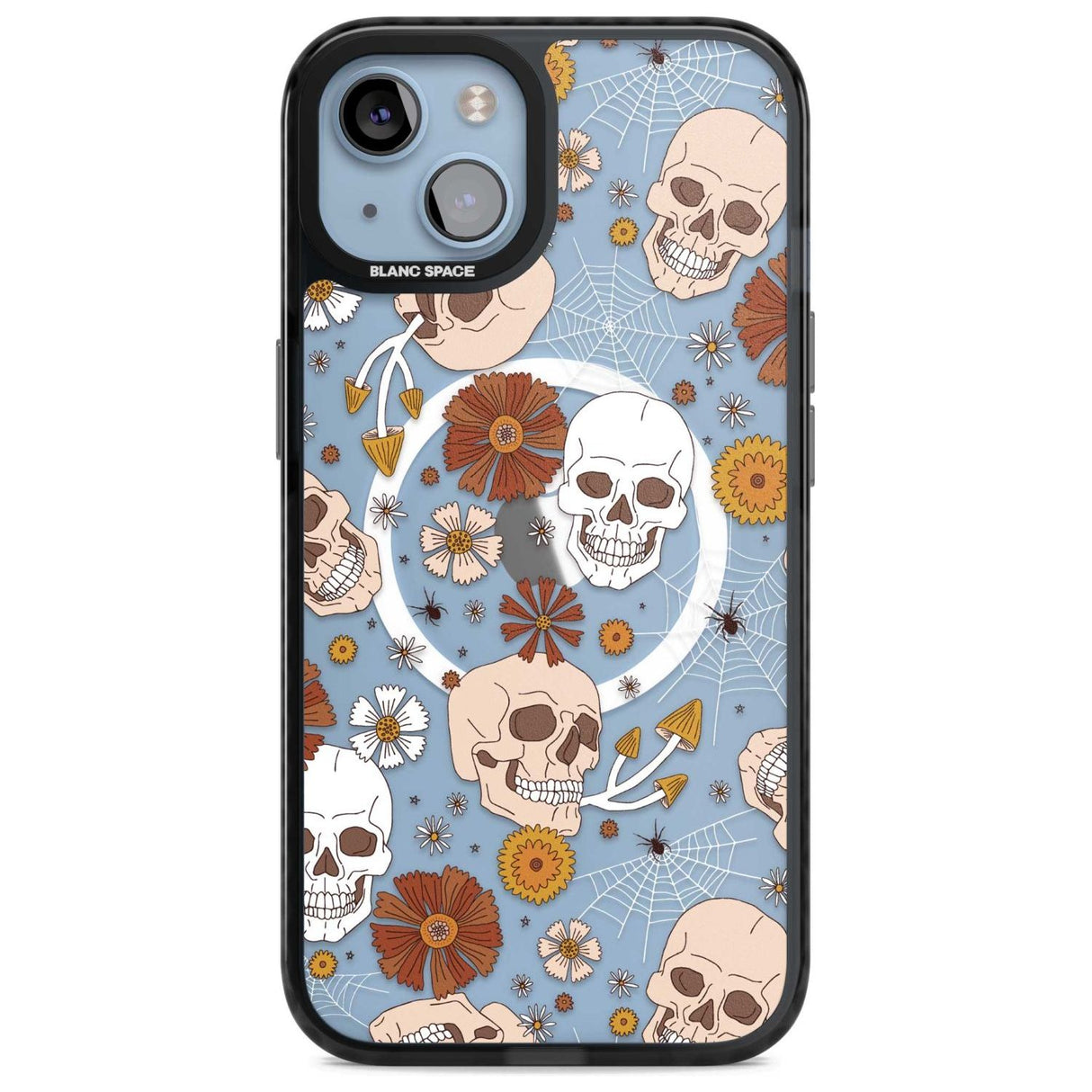 Halloween Skulls and Flowers Phone Case iPhone 15 Plus / Magsafe Black Impact Case,iPhone 15 / Magsafe Black Impact Case,iPhone 14 Plus / Magsafe Black Impact Case,iPhone 14 / Magsafe Black Impact Case,iPhone 13 / Magsafe Black Impact Case Blanc Space