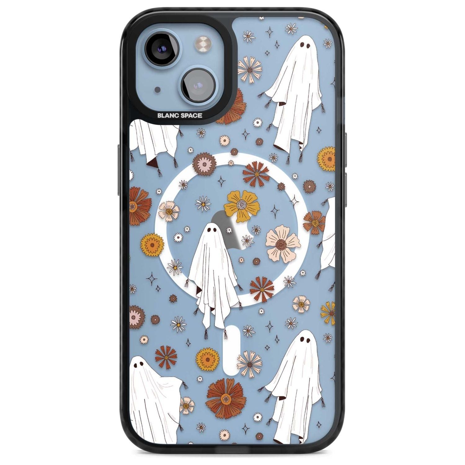 Halloween Ghosts and Flowers Phone Case iPhone 15 Plus / Magsafe Black Impact Case,iPhone 15 / Magsafe Black Impact Case,iPhone 14 Plus / Magsafe Black Impact Case,iPhone 14 / Magsafe Black Impact Case,iPhone 13 / Magsafe Black Impact Case Blanc Space
