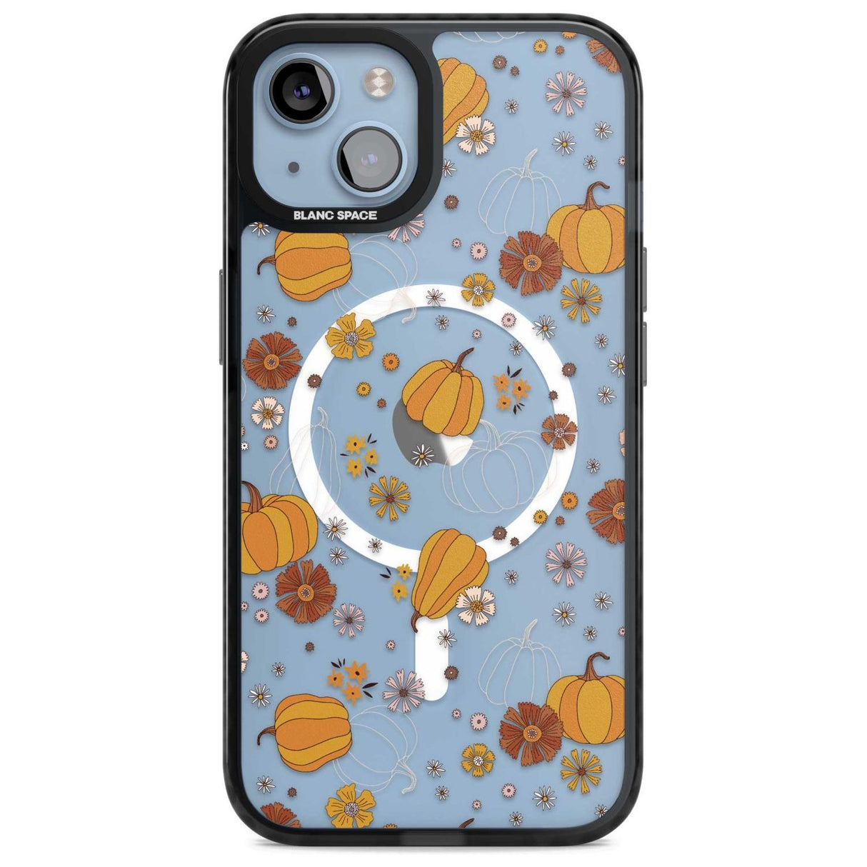 Halloween Pumpkins and Flowers Phone Case iPhone 15 Plus / Magsafe Black Impact Case,iPhone 15 / Magsafe Black Impact Case,iPhone 14 Plus / Magsafe Black Impact Case,iPhone 14 / Magsafe Black Impact Case,iPhone 13 / Magsafe Black Impact Case Blanc Space