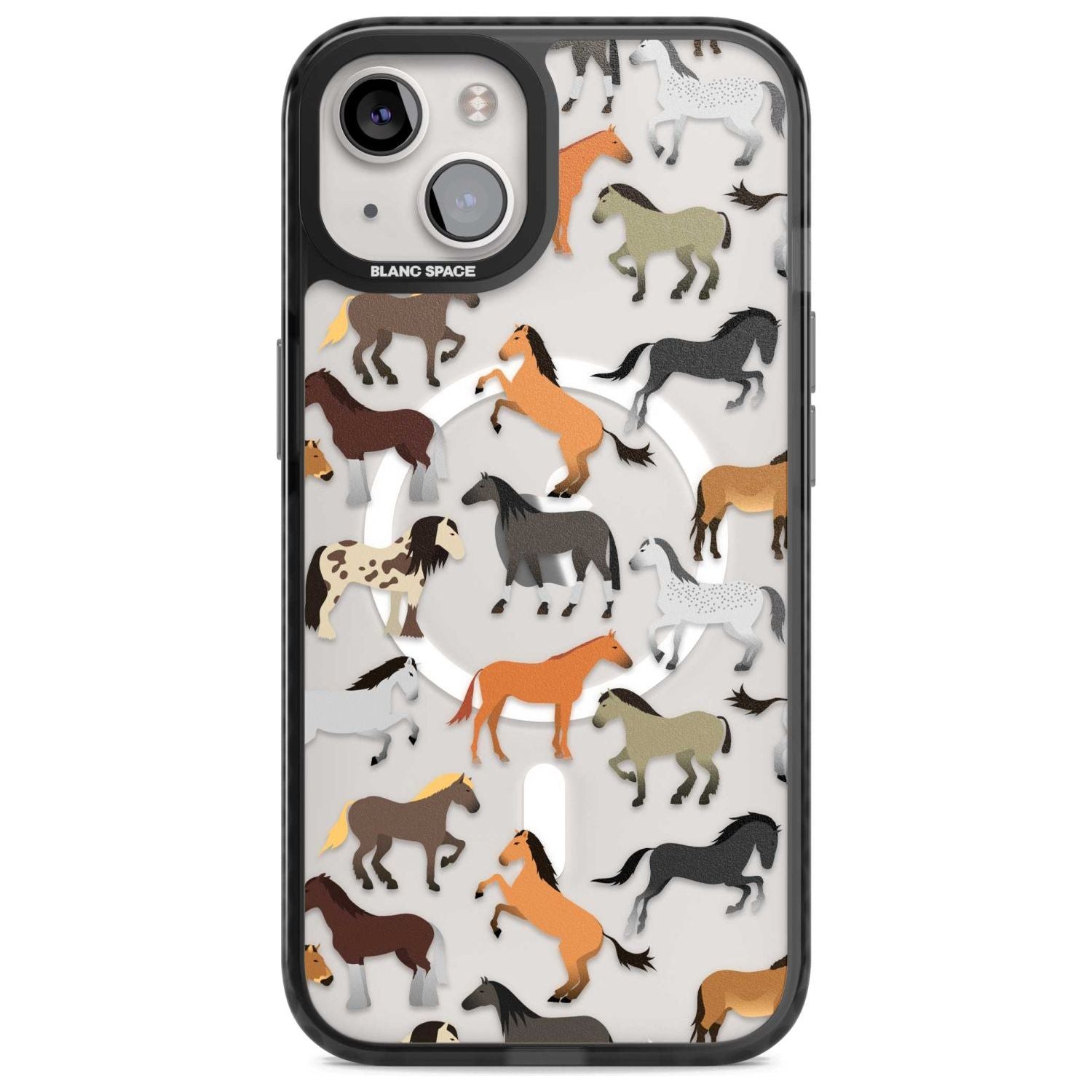 Horse Pattern Phone Case iPhone 15 Plus / Magsafe Black Impact Case,iPhone 15 / Magsafe Black Impact Case,iPhone 14 Plus / Magsafe Black Impact Case,iPhone 14 / Magsafe Black Impact Case,iPhone 13 / Magsafe Black Impact Case Blanc Space