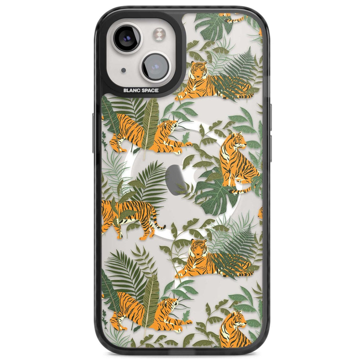 ClearTiger & Fern Jungle Cat Pattern Phone Case iPhone 15 Plus / Magsafe Black Impact Case,iPhone 15 / Magsafe Black Impact Case,iPhone 14 Plus / Magsafe Black Impact Case,iPhone 14 / Magsafe Black Impact Case,iPhone 13 / Magsafe Black Impact Case Blanc Space