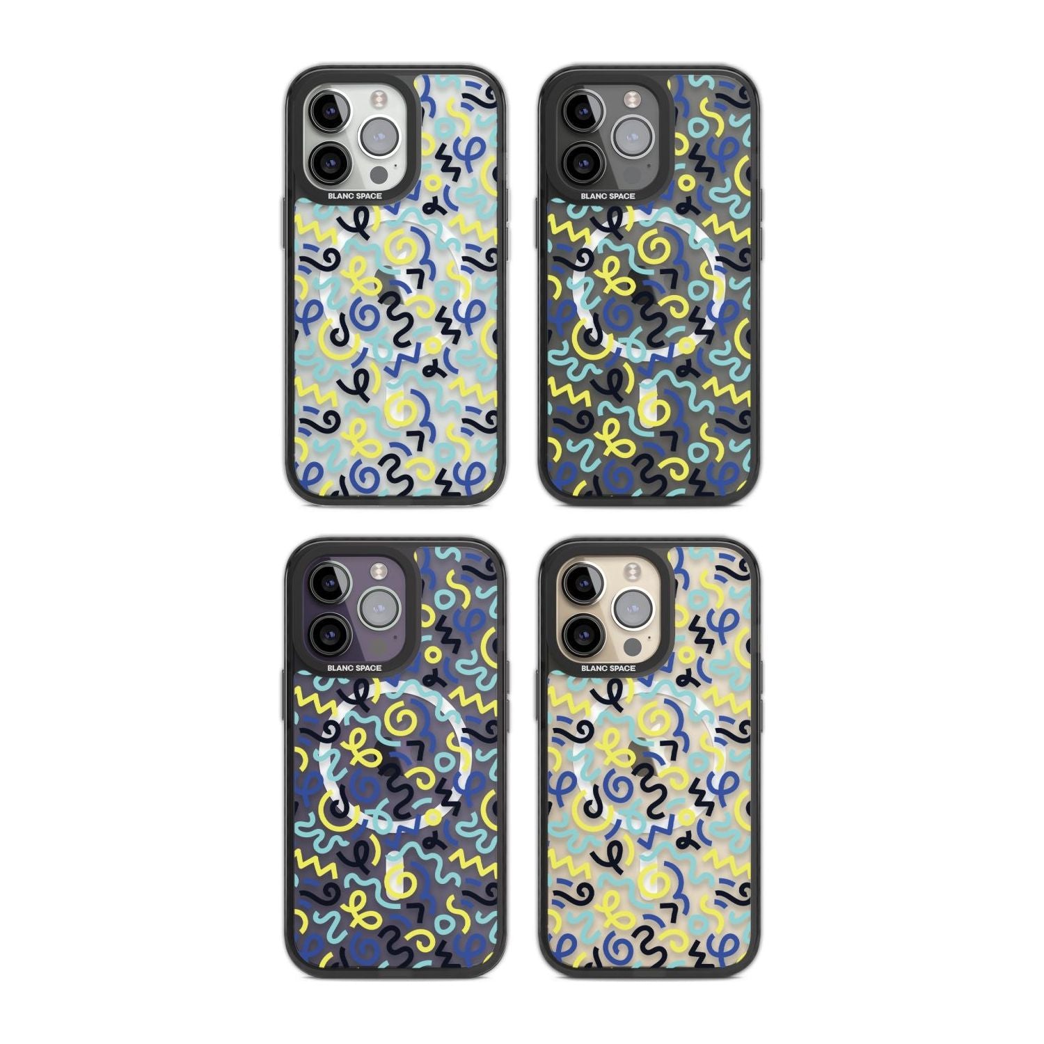Blue & Yellow Shapes Memphis Retro Pattern Design