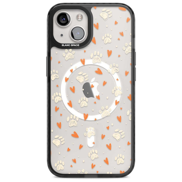 Paws & Hearts Pattern (Clear) Phone Case iPhone 15 Plus / Magsafe Black Impact Case,iPhone 15 / Magsafe Black Impact Case,iPhone 14 Plus / Magsafe Black Impact Case,iPhone 14 / Magsafe Black Impact Case,iPhone 13 / Magsafe Black Impact Case Blanc Space