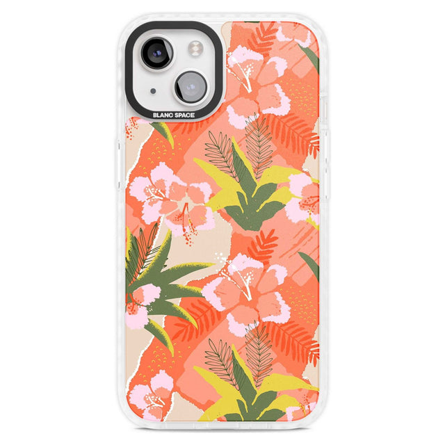 Hawaiian Flowers Abstract Pattern Phone Case iPhone 15 Plus / Magsafe Impact Case,iPhone 15 / Magsafe Impact Case Blanc Space