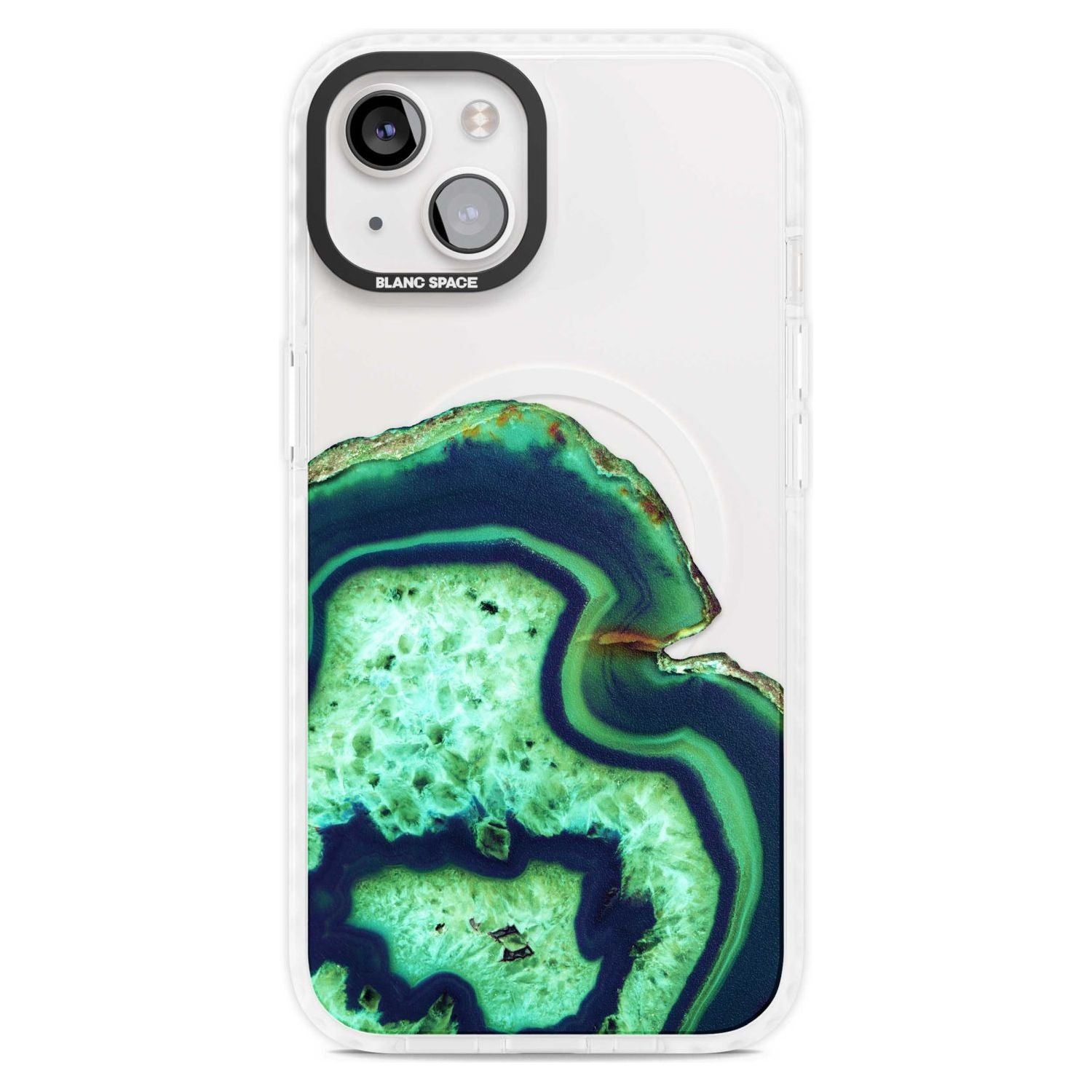 Neon Green & Blue Agate Crystal Transparent Design Phone Case iPhone 15 Plus / Magsafe Impact Case,iPhone 15 / Magsafe Impact Case Blanc Space