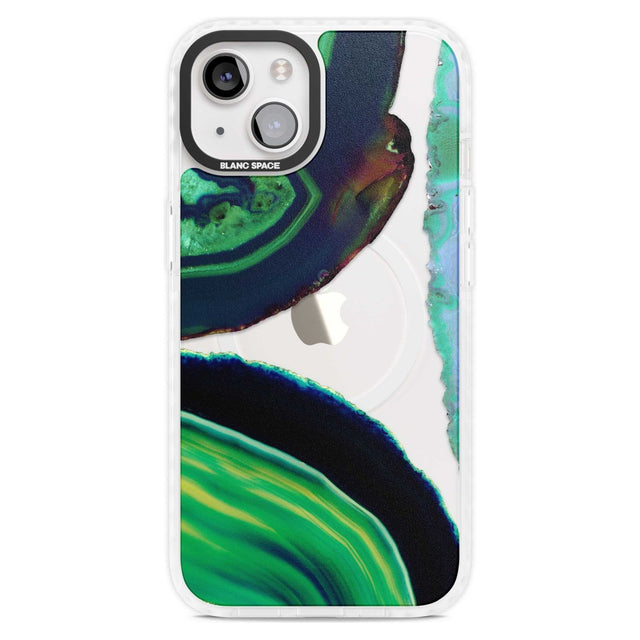 Green & Navy Gemstone Crystal Clear Design Phone Case iPhone 15 Plus / Magsafe Impact Case,iPhone 15 / Magsafe Impact Case Blanc Space