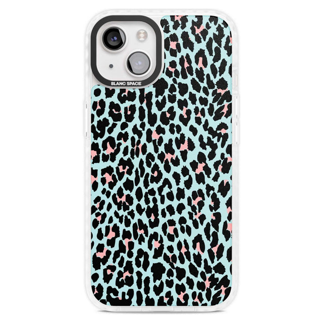 Light Pink on Blue Leopard Print Pattern Phone Case iPhone 15 Plus / Magsafe Impact Case,iPhone 15 / Magsafe Impact Case Blanc Space