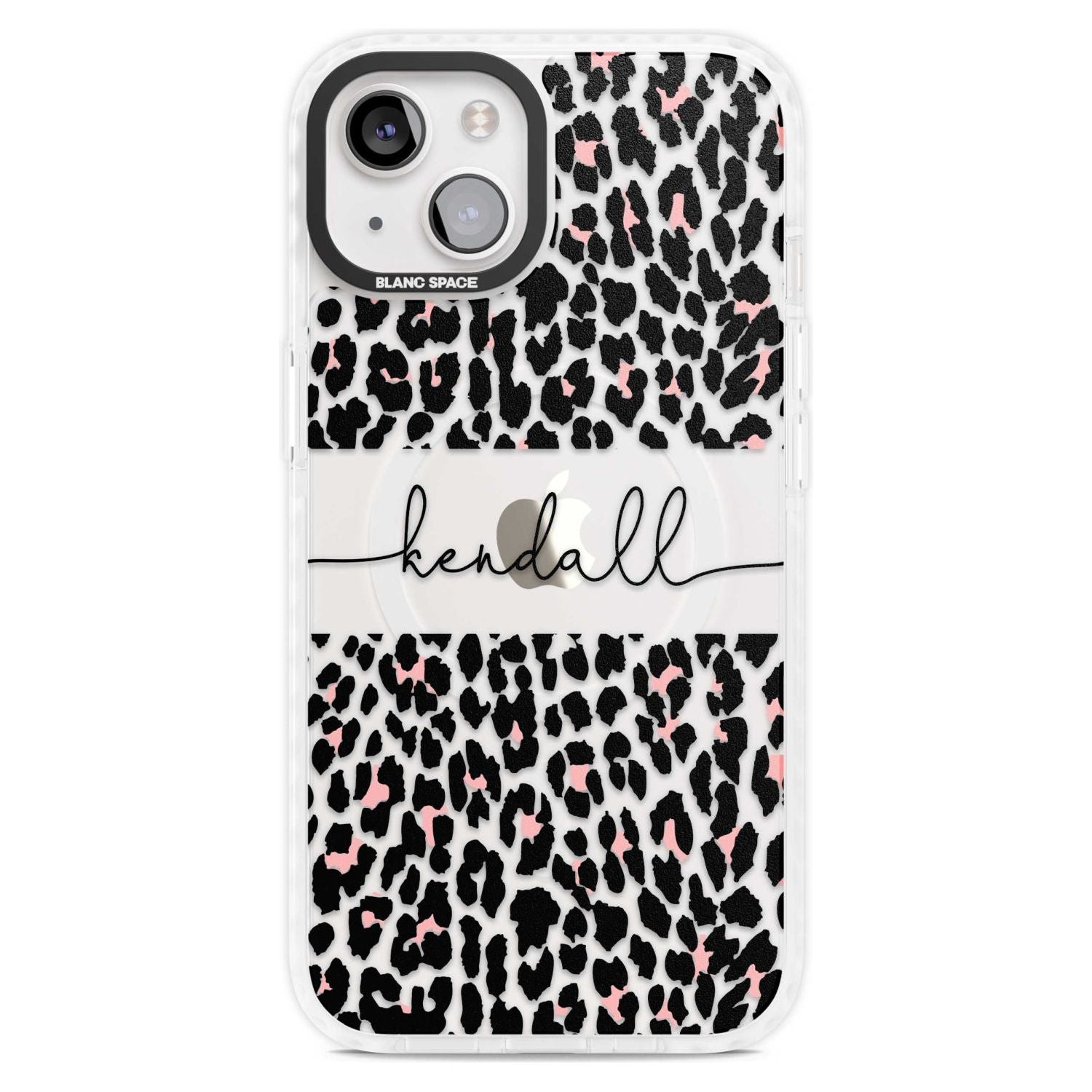 Personalised Pink & Cursive Leopard Spots Custom Phone Case iPhone 15 Plus / Magsafe Impact Case,iPhone 15 / Magsafe Impact Case Blanc Space