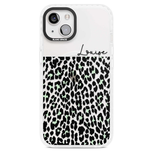 Personalised Seafoam Green & Cursive Leopard Spots Custom Phone Case iPhone 15 Plus / Magsafe Impact Case,iPhone 15 / Magsafe Impact Case Blanc Space
