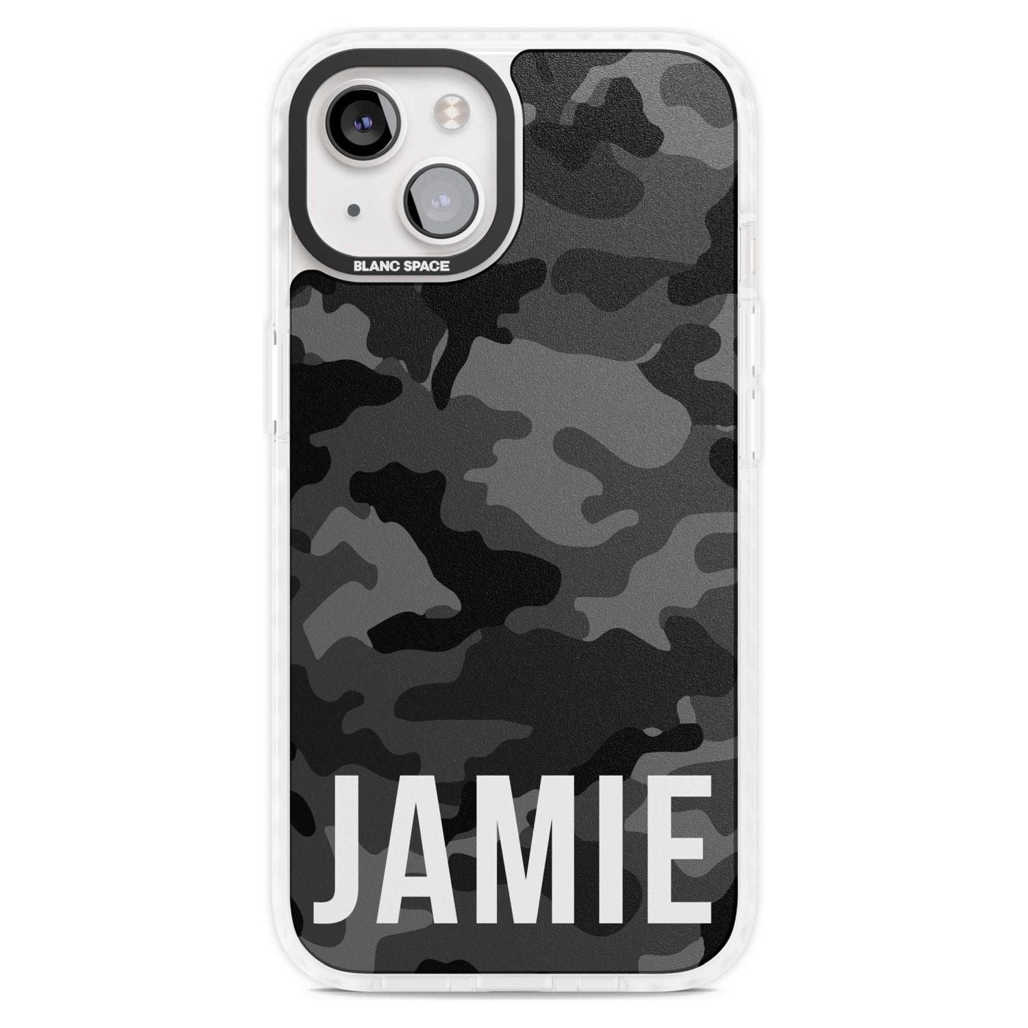 Personalised Horizontal Name Black Camouflage Custom Phone Case iPhone 15 Plus / Magsafe Impact Case,iPhone 15 / Magsafe Impact Case Blanc Space