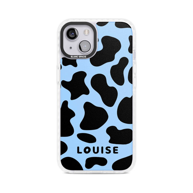 Personalised Blue and Black Cow Print Custom Phone Case iPhone 15 Plus / Magsafe Impact Case,iPhone 15 / Magsafe Impact Case Blanc Space