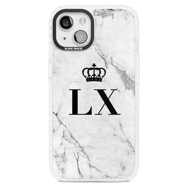 Personalised Initials with Crown on White Marble Custom Phone Case iPhone 15 Plus / Magsafe Impact Case,iPhone 15 / Magsafe Impact Case Blanc Space