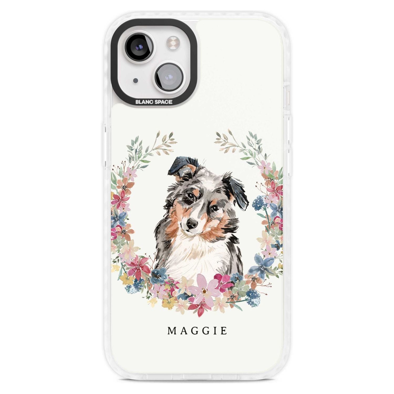 Personalised Australian Shepherd Watercolour Dog Portrait Custom Phone Case iPhone 15 Plus / Magsafe Impact Case,iPhone 15 / Magsafe Impact Case Blanc Space