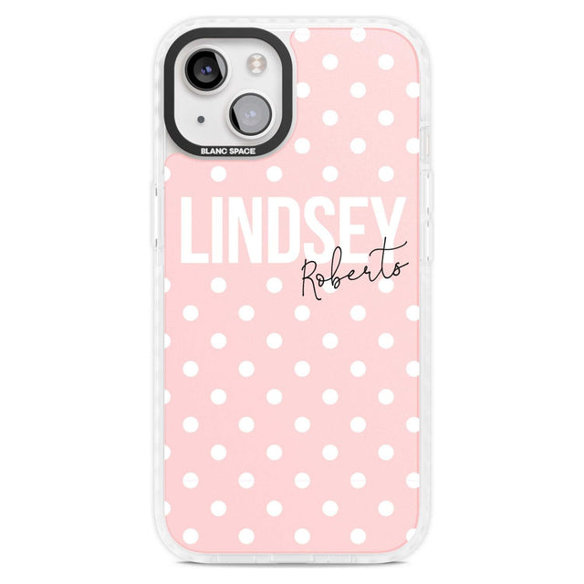 Personalised Pink Polka Custom Phone Case iPhone 15 Plus / Magsafe Impact Case,iPhone 15 / Magsafe Impact Case Blanc Space