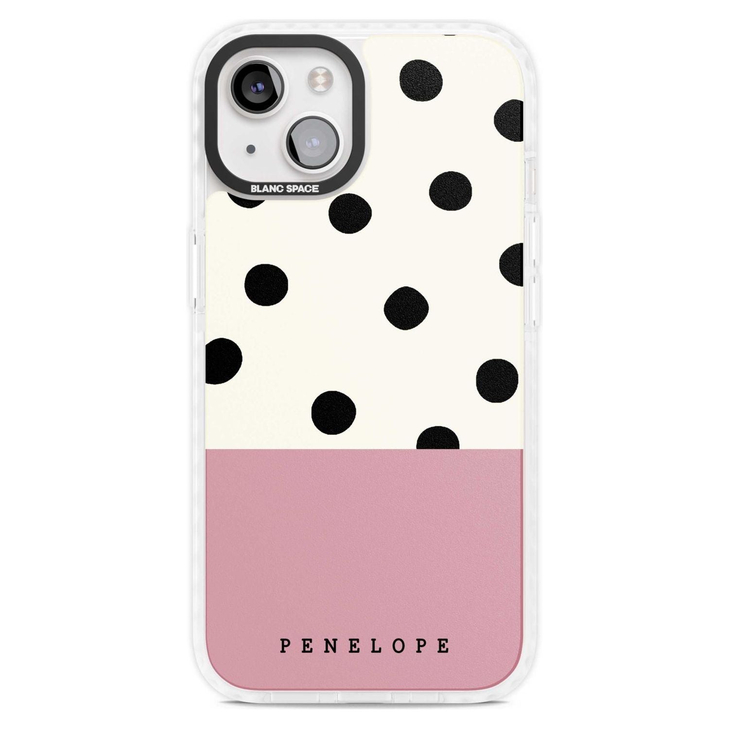 Personalised Pink Border Polka Dot Custom Phone Case iPhone 15 Plus / Magsafe Impact Case,iPhone 15 / Magsafe Impact Case Blanc Space