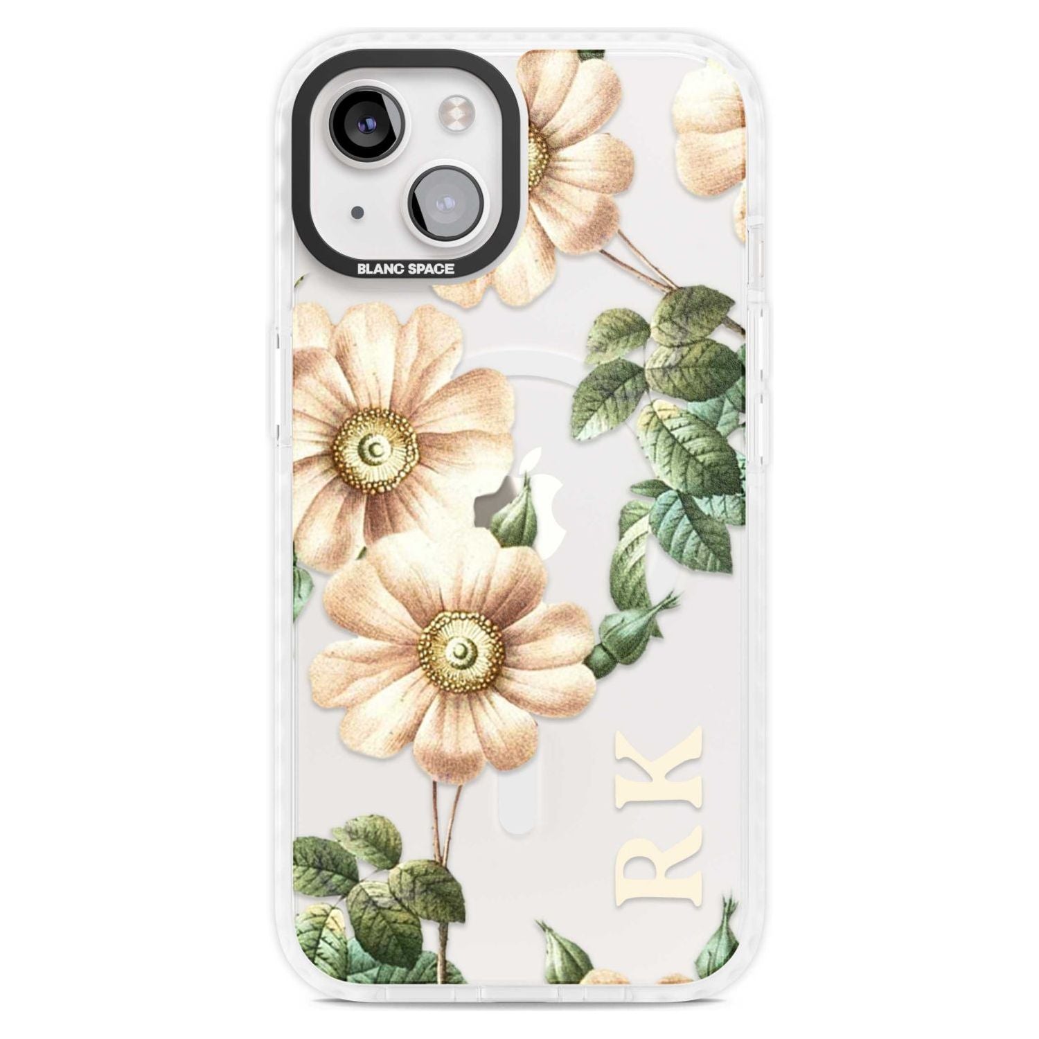 Personalised Clear Vintage Floral Cream Anemones Custom Phone Case iPhone 15 Plus / Magsafe Impact Case,iPhone 15 / Magsafe Impact Case Blanc Space