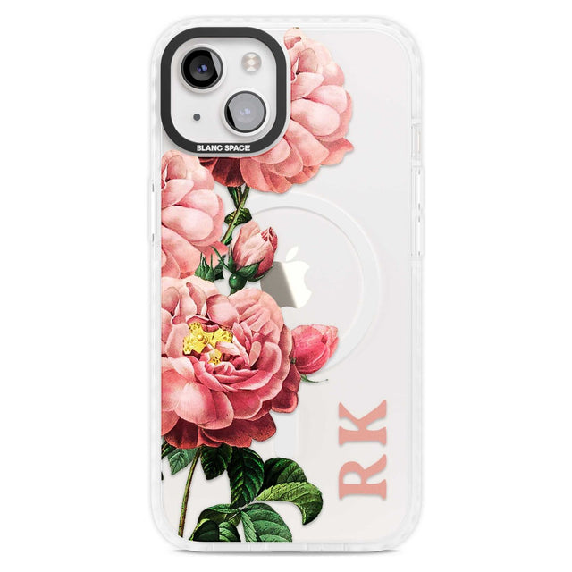 Personalised Clear Vintage Floral Pink Peonies Custom Phone Case iPhone 15 Plus / Magsafe Impact Case,iPhone 15 / Magsafe Impact Case Blanc Space