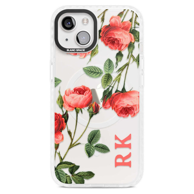 Personalised Clear Vintage Floral Pink Roses Custom Phone Case iPhone 15 Plus / Magsafe Impact Case,iPhone 15 / Magsafe Impact Case Blanc Space