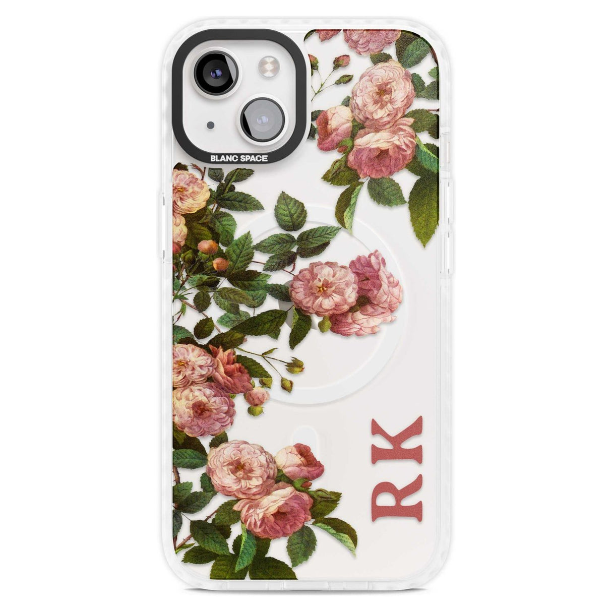 Personalised Clear Vintage Floral Pink Garden Roses Custom Phone Case iPhone 15 Plus / Magsafe Impact Case,iPhone 15 / Magsafe Impact Case Blanc Space