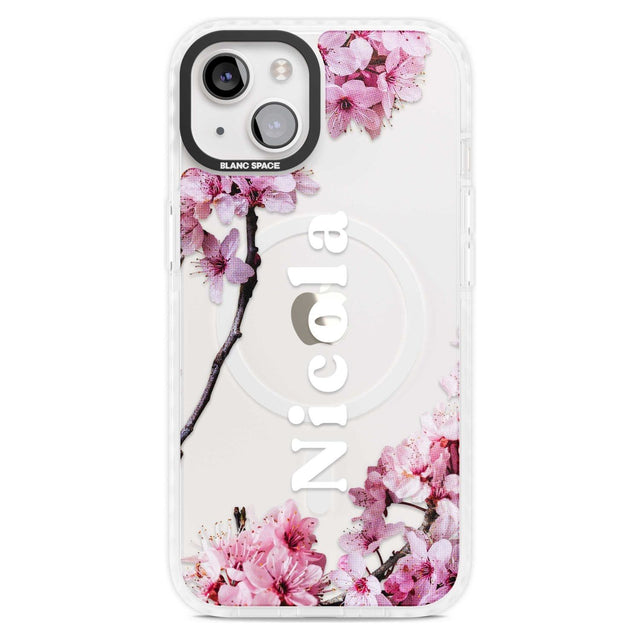 Personalised Cherry Blossoms with Text Custom Phone Case iPhone 15 Plus / Magsafe Impact Case,iPhone 15 / Magsafe Impact Case Blanc Space