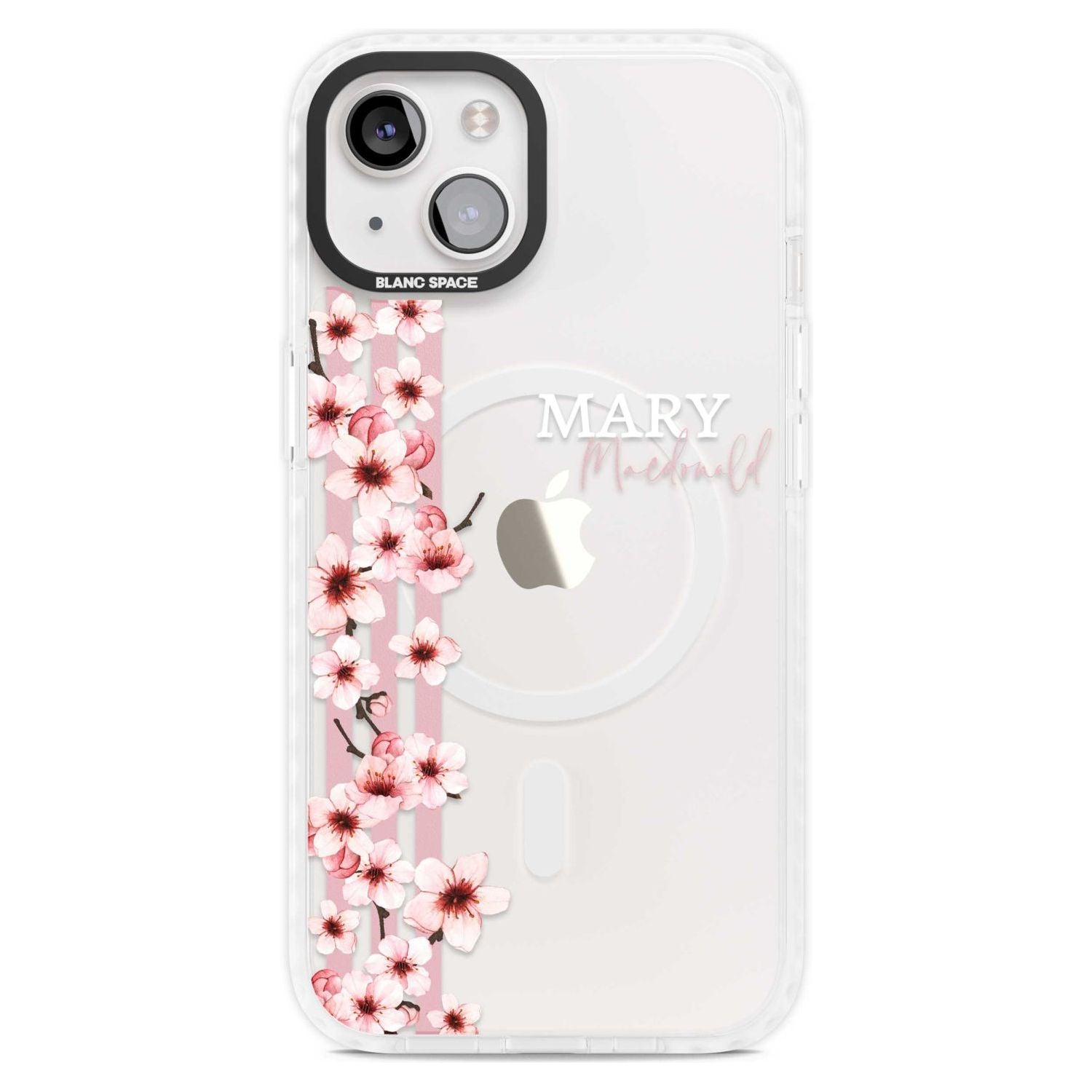 Personalised Cherry Blossoms & Stripes Custom Phone Case iPhone 15 Plus / Magsafe Impact Case,iPhone 15 / Magsafe Impact Case Blanc Space