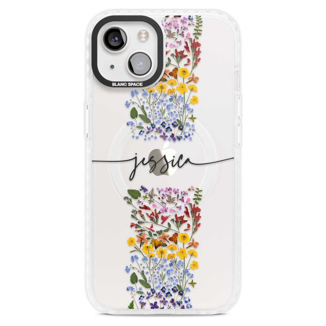 Personalised Wildflower Floral Stripe Personalised Custom Phone Case iPhone 15 Plus / Magsafe Impact Case,iPhone 15 / Magsafe Impact Case Blanc Space