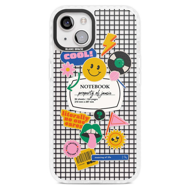 Personalised Sticker Mix on Grid Custom Phone Case iPhone 15 Plus / Magsafe Impact Case,iPhone 15 / Magsafe Impact Case Blanc Space