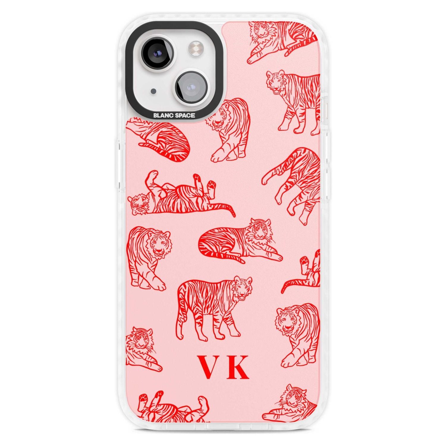 Personalised Red Tiger Outlines on Pink Custom Phone Case iPhone 15 Plus / Magsafe Impact Case,iPhone 15 / Magsafe Impact Case Blanc Space