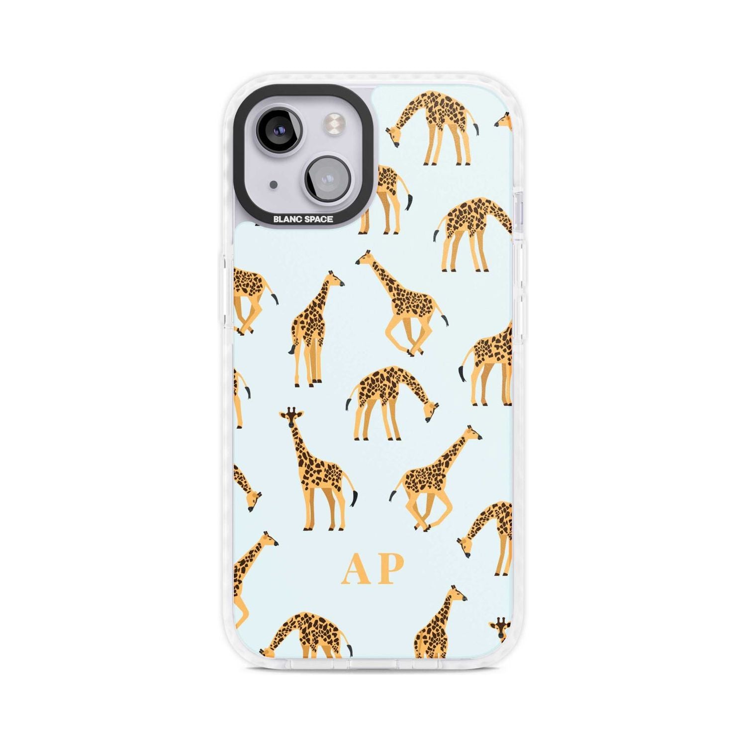 Personalised Safari Giraffe Pattern on Blue Custom Phone Case iPhone 15 Plus / Magsafe Impact Case,iPhone 15 / Magsafe Impact Case Blanc Space