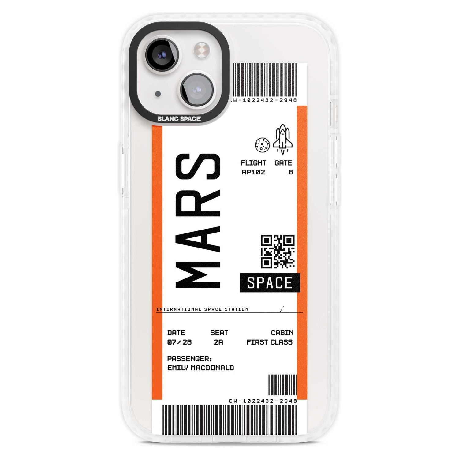 Personalised Mars Space Travel Ticket Custom Phone Case iPhone 15 Plus / Magsafe Impact Case,iPhone 15 / Magsafe Impact Case Blanc Space