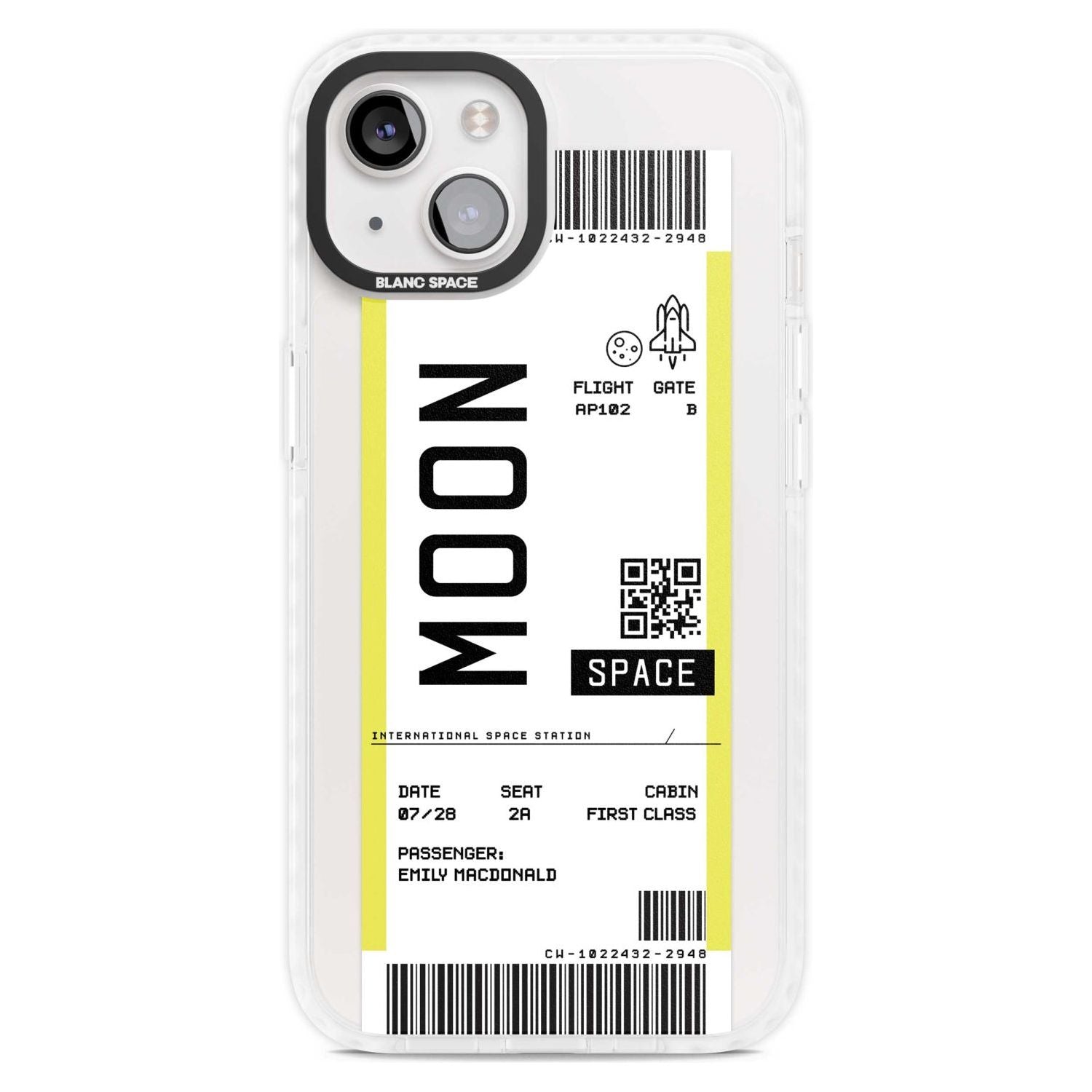 Personalised Moon Space Travel Ticket Custom Phone Case iPhone 15 Plus / Magsafe Impact Case,iPhone 15 / Magsafe Impact Case Blanc Space