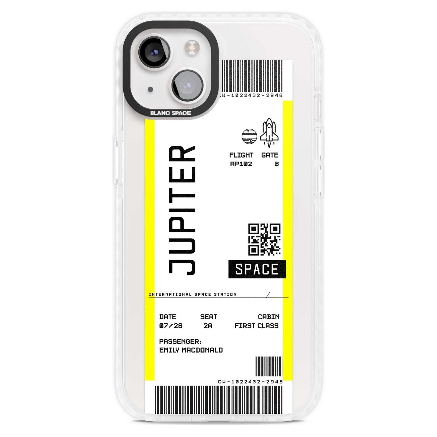 Personalised Jupiter Travel Ticket Custom Phone Case iPhone 15 Plus / Magsafe Impact Case,iPhone 15 / Magsafe Impact Case Blanc Space