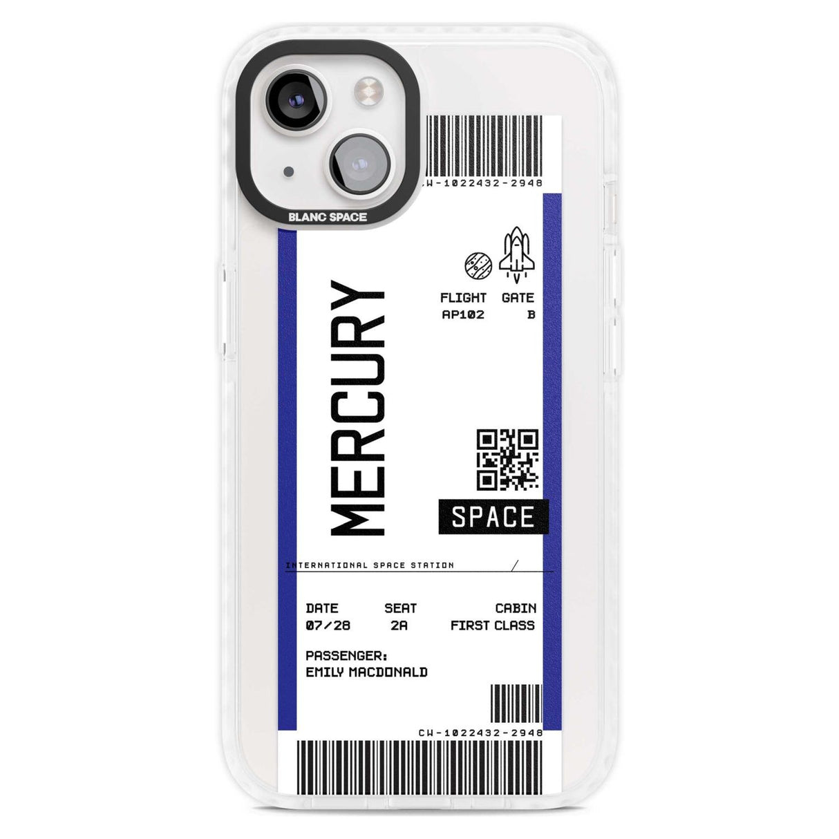 Personalised Mercury Space Travel Ticket Custom Phone Case iPhone 15 Plus / Magsafe Impact Case,iPhone 15 / Magsafe Impact Case Blanc Space